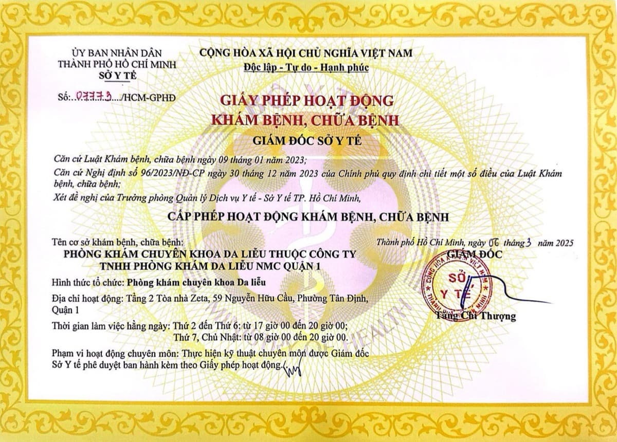 Giấy phép hoạt động phòng khám — Cơ sở 59 Nguyễn Hữu Cầu, Quận 1, TP.HCM